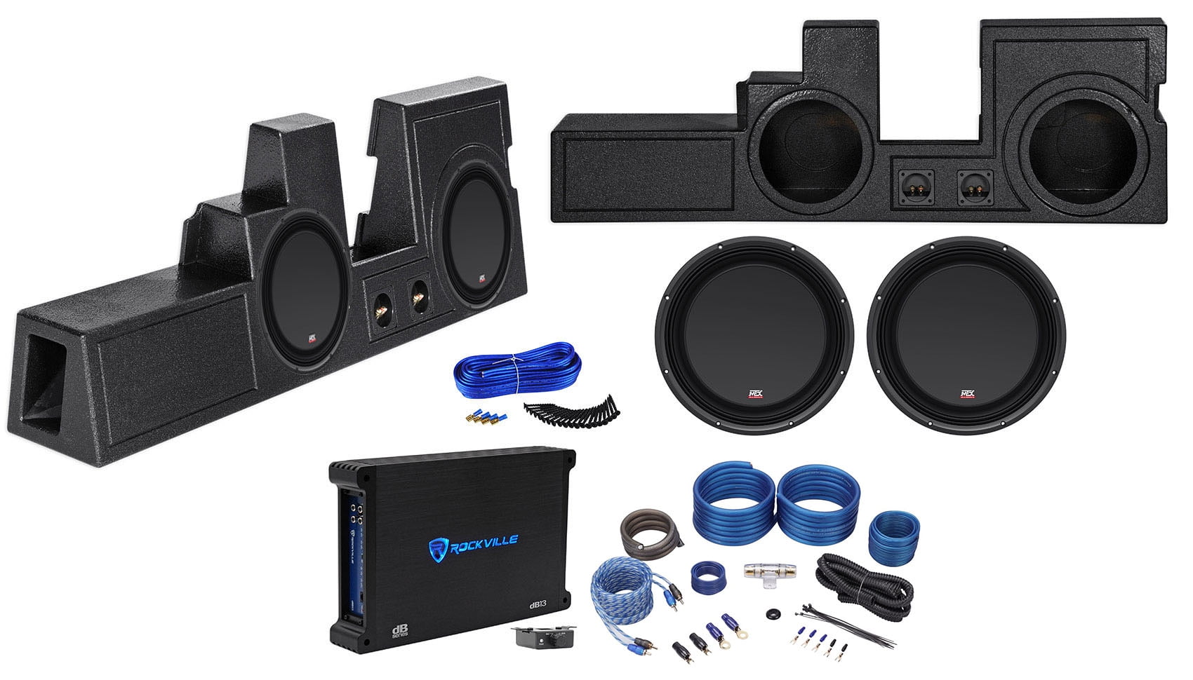 Dual 12MTX Subwoofers+Box+Amp+Wires For 2000-2016 Ford F250/350/450 Super Duty