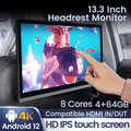 Dual HDMI 13.3 inch 4G+64G IPS Monitor Car Headrest Monitor Android 12 Touch Screen For Car Rear Seat Player Video Music FM BT WIFI