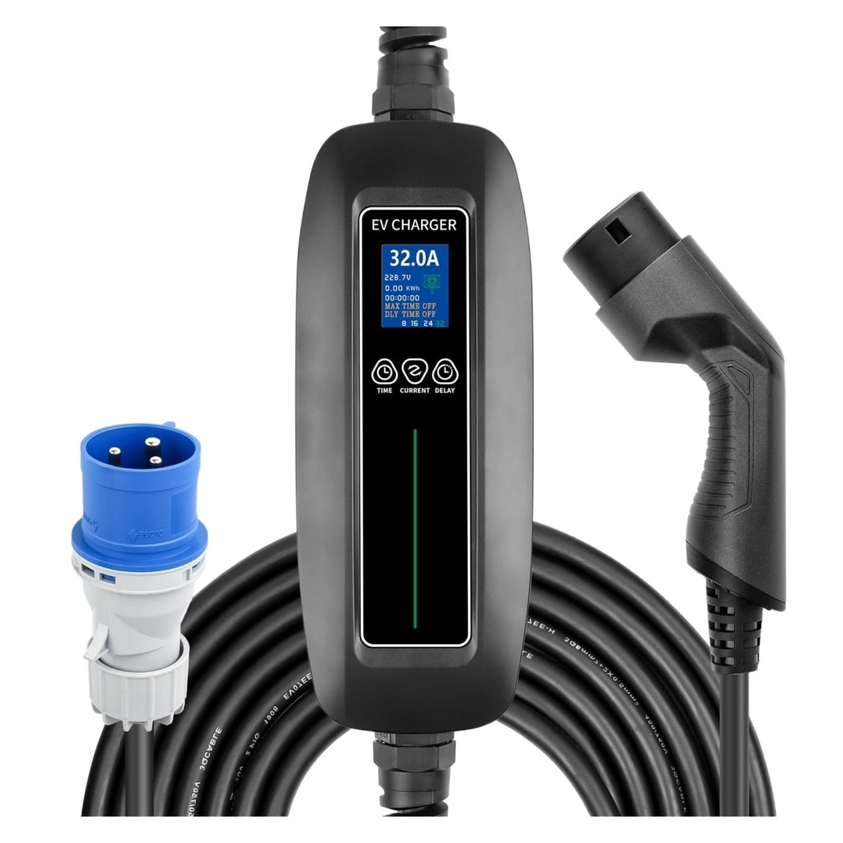 Electric Car Charger Timing Portable EV Charger 7kW, Type 2 Cable 8/16/24/32A Adjustable Charging 62196-2 EVSE ,Easy Operate