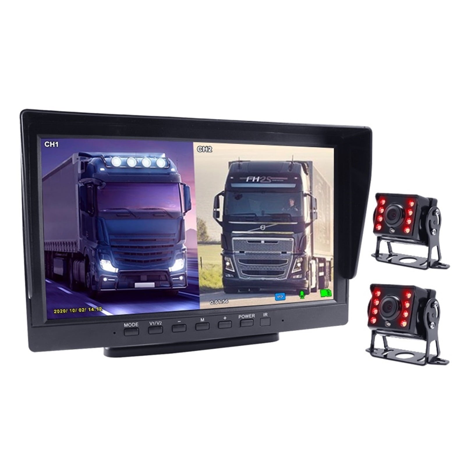FHD 1920x1080P 10 Inch IPS Screen Truck Bus Vehicle DVR Recorder Parking Monitor With 2 Channels Front Rear Side AHD Car Camera