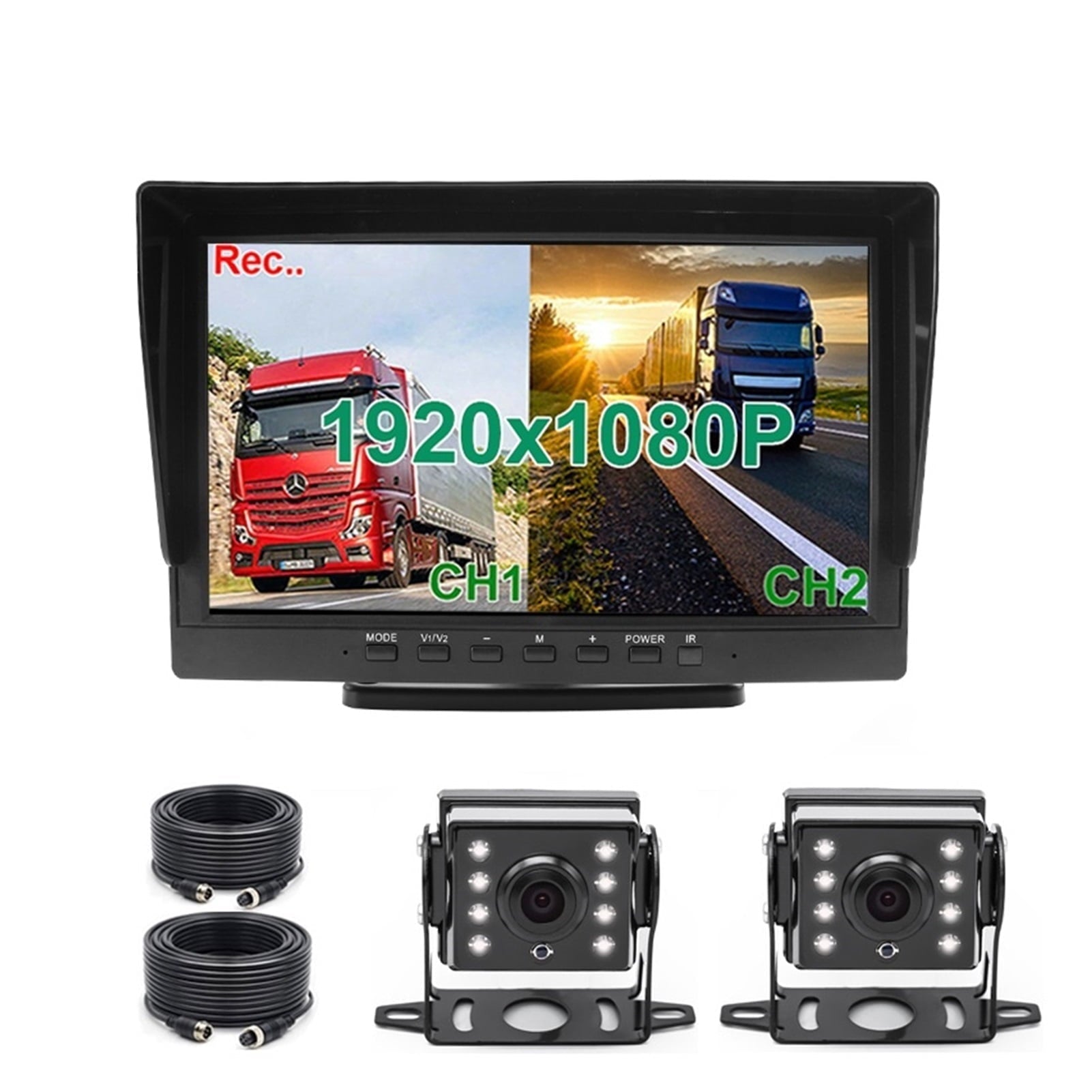 HD 1920x1080P 10.1 Inch IPS Screen Truck Bus Vehicle DVR Recorder Parking Monitor With 2 Channels Front Rear Side AHD Car Camera