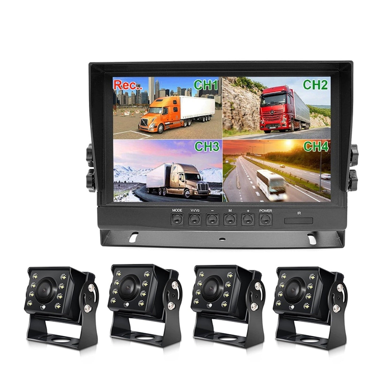 HD AHD 9 Inch 1920*1080P Car MP5 DVR 4Ch Video Recorde Monitor With AHD Front Rear Left Right Parking Camera For Truck Bus