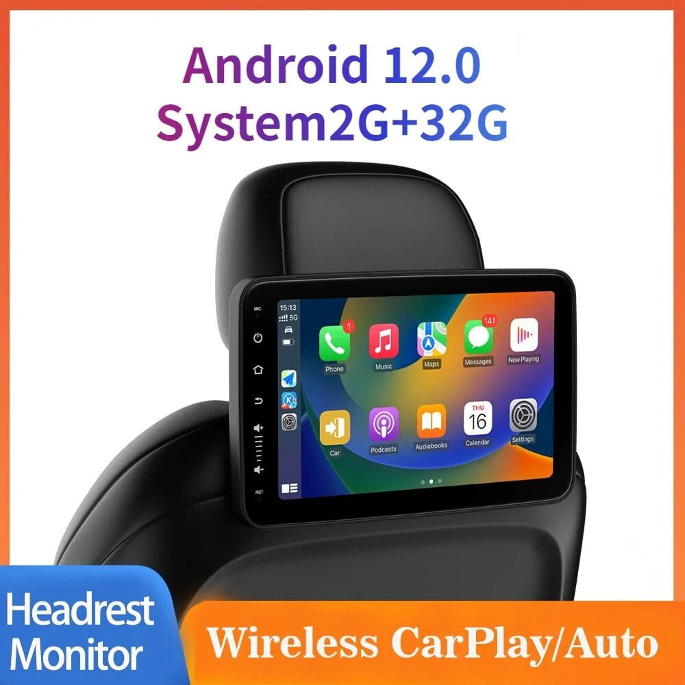 Headrest Monitor Screen IPS Android 12 2+32G Tablet Touch Screen For Car Rear Seat Player Video Music FM Bluetooth AirPlay HDMI