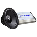 Hifonics Zeus 1200.1D Mono Amplifier with a Hifonics HFX12D4 Subwoofer, Silver Amplifier, Black Subwoofer