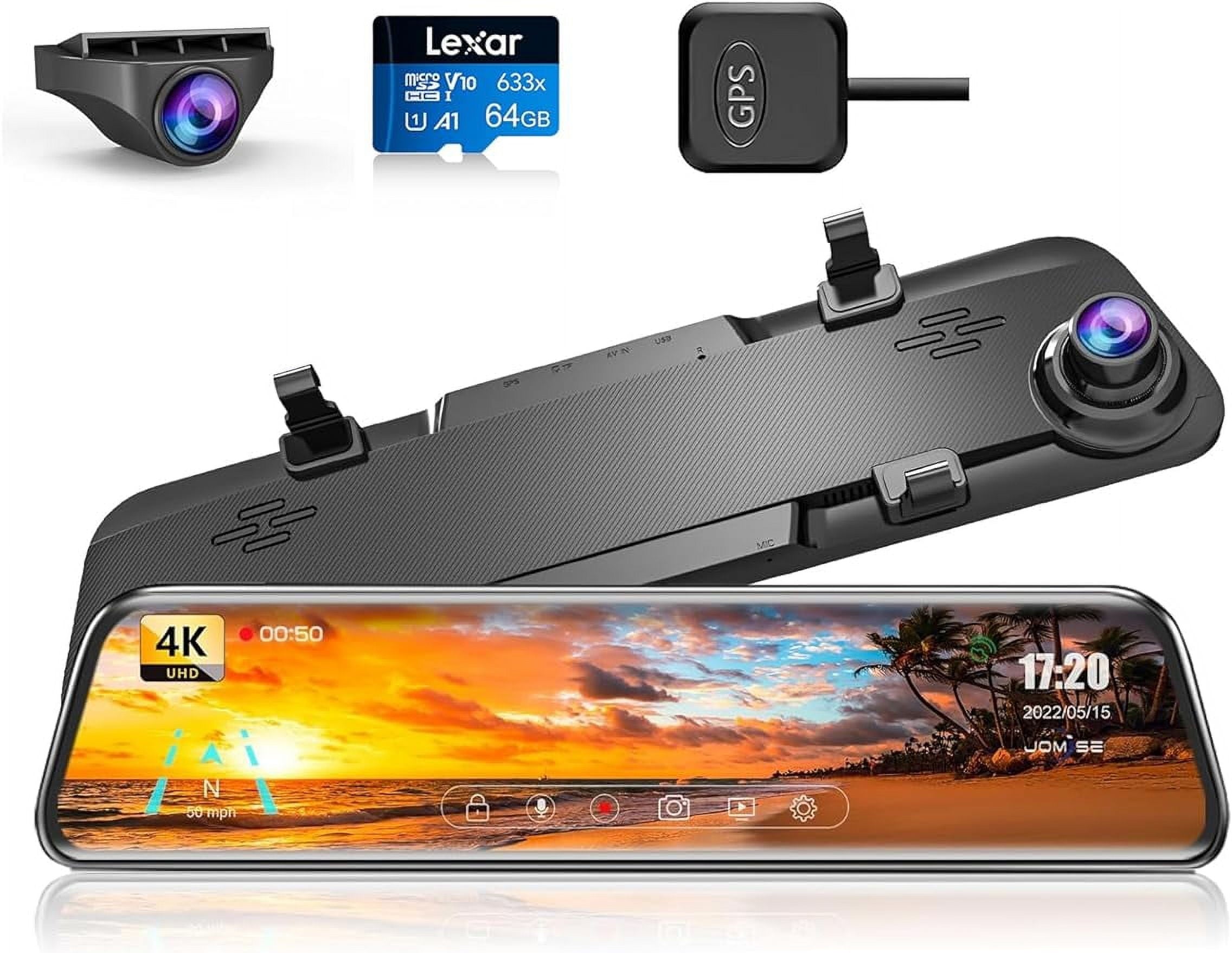 JOMISE K17 Dash Cam 4K GPS 12Rear View Mirror Camera 2160P Ultra HD Front and Rear Night Vision Parking Assistante 64GB Card