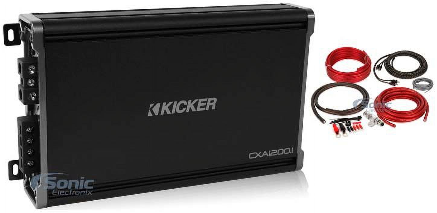 Kicker 43CXA12001 (CXA1200.1) Monoblock Amplifier + Free Amp Kit 2400W Peak (1200W RMS) CX Series Monoblock Class D Subwoofer Car Amplifier Package