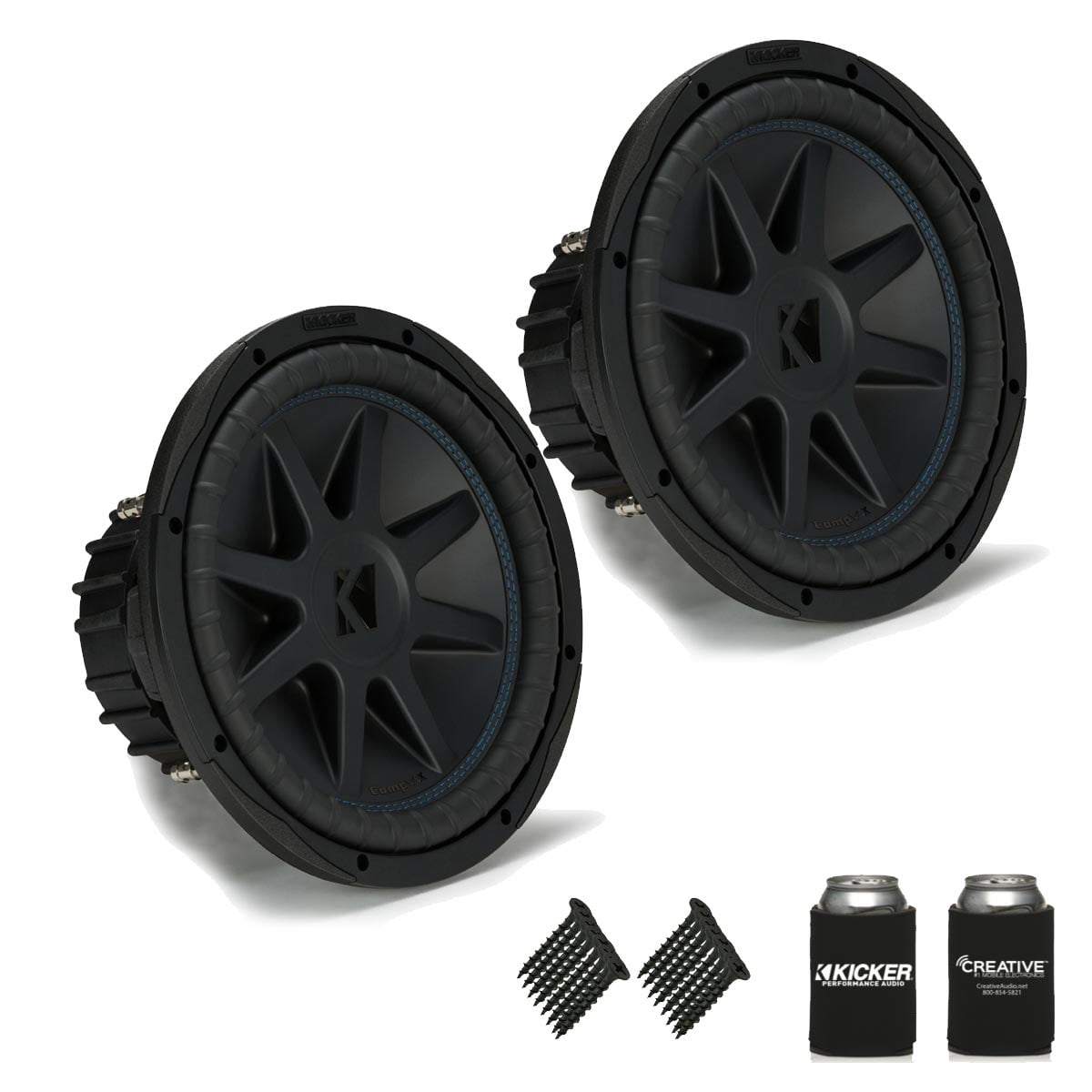 Kicker 44CVX122 CompVX 12Subwoofers Bundle Dual 2-Ohm Voice Coils for wiring to a 2-ohm monoblock amplifier