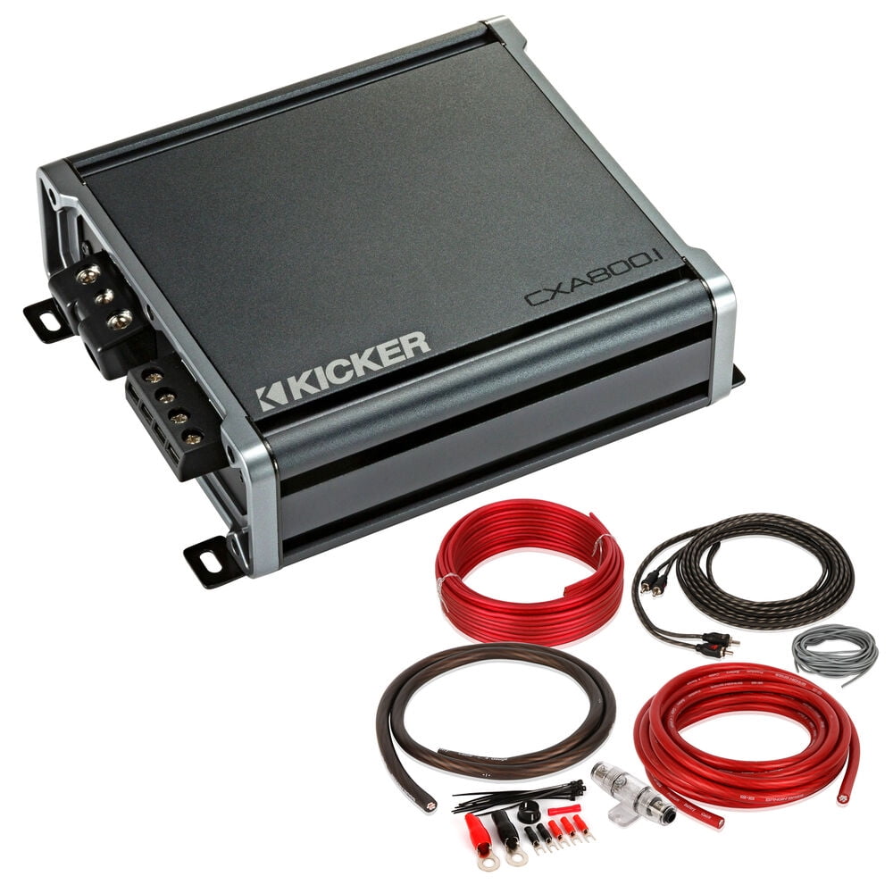 Kicker CXA800.1 CX Series Monoblock Class-D Subwoofer Amplifier (800 Watt RMS x 1 @ 1 ohm) + Free Belva Amplifier Kit