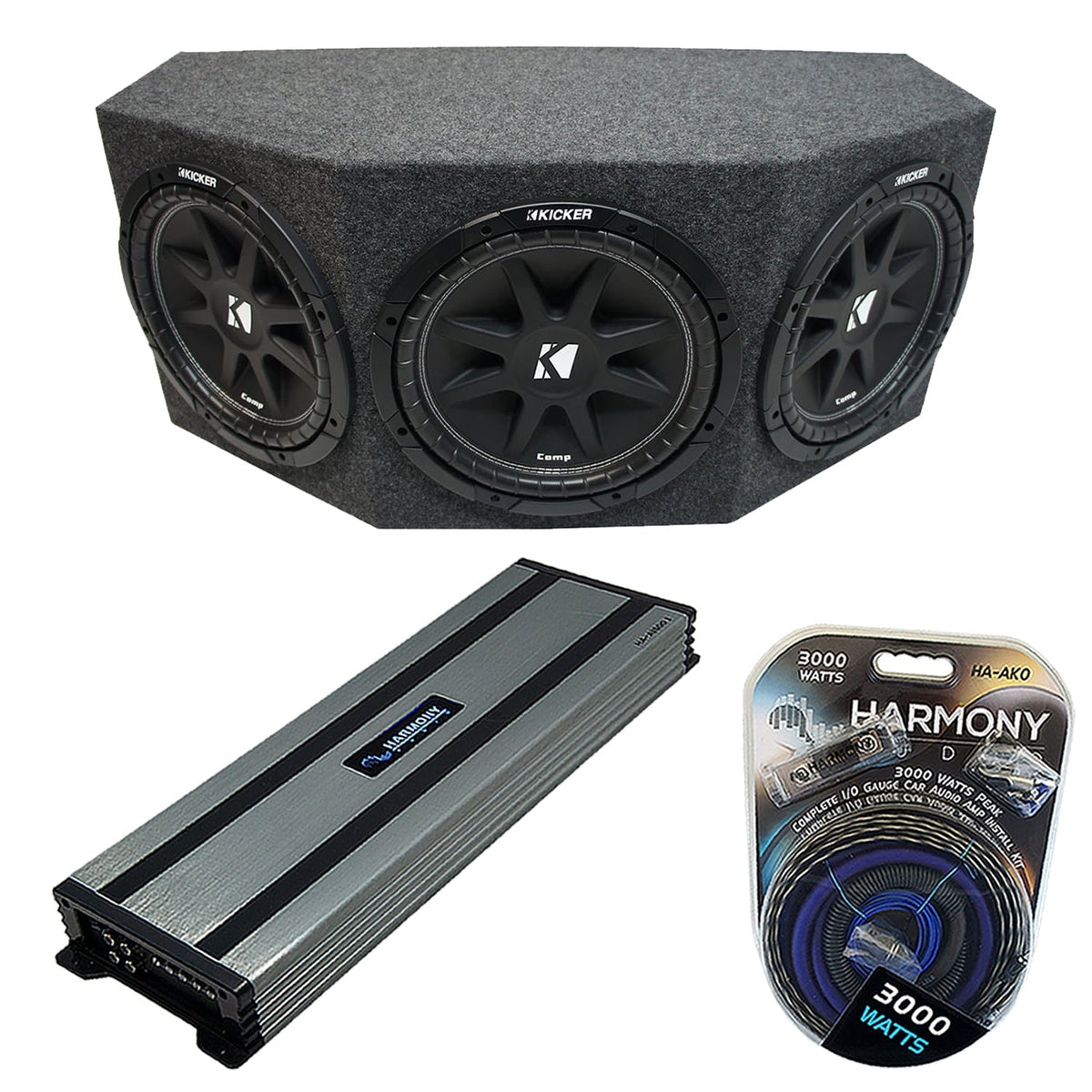 Kicker Comp C10 Triple 10Subwoofer Loaded 1500 Watt Sub Box & HA-A1500.1 Amp