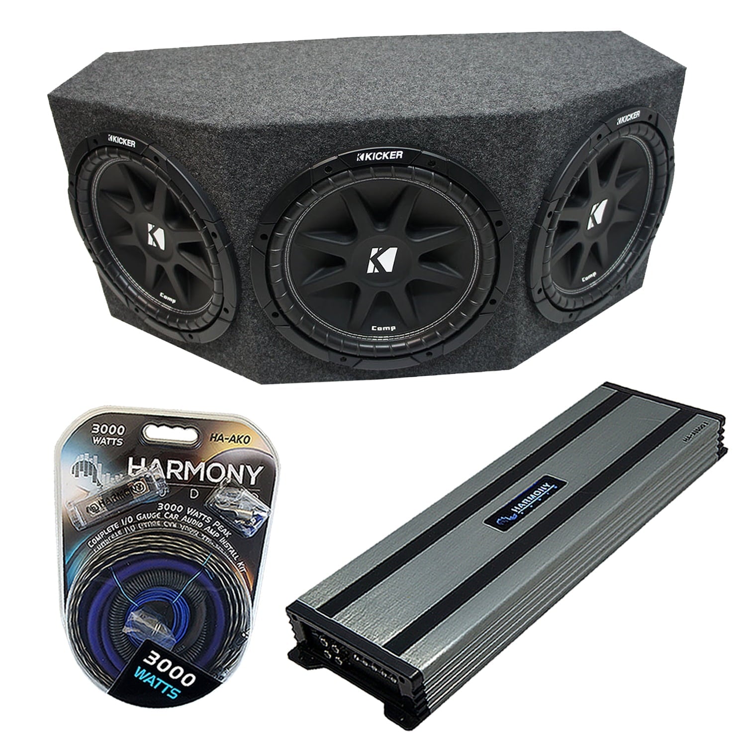 Kicker Comp C12 Triple 12Subwoofer Loaded 1800 Watt Sub Box & HA-A1500.1 Amp