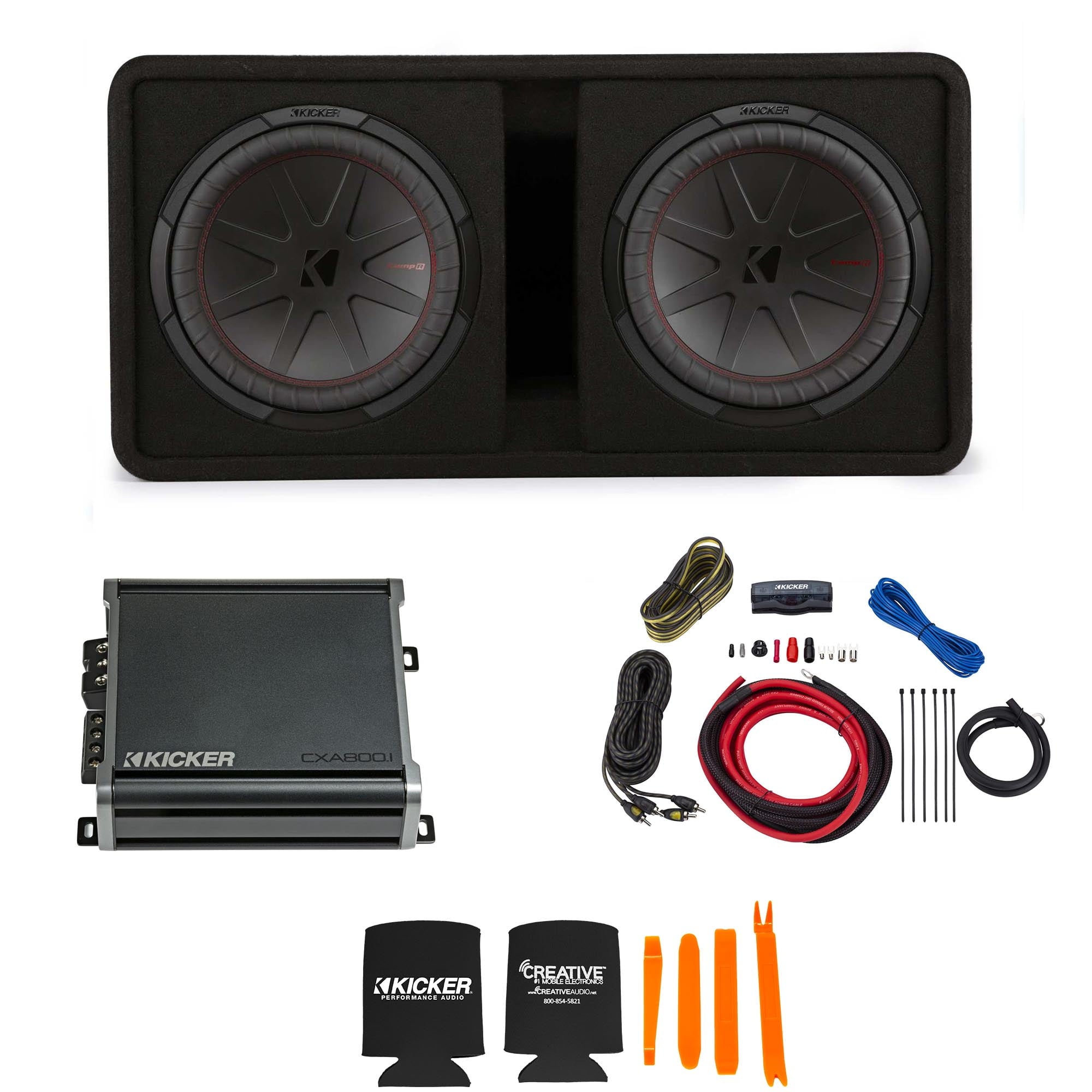 Kicker 12Car Subwoofer with Amplifier Wire Kit, Black