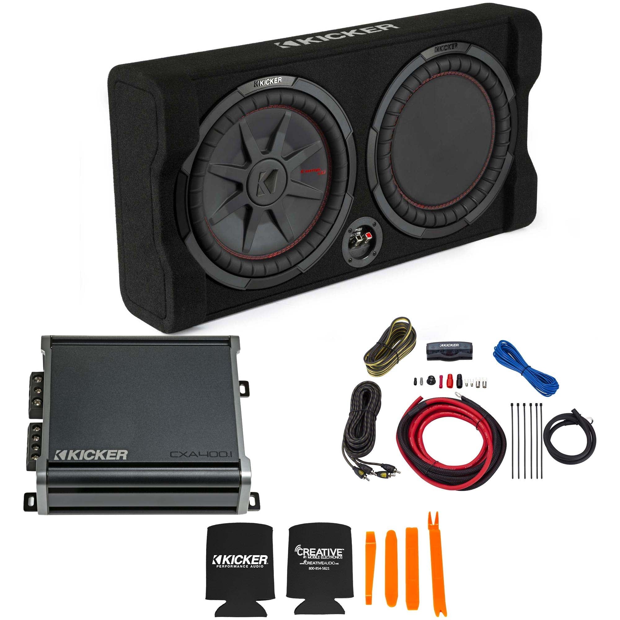 Kicker Comp RT 12Subwoofer Enclosure Package + 46CXA4001 Amp & Wire Kit