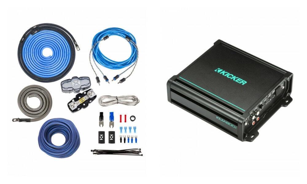 Kicker KMA800.1 600W RMS KM Series 2-ohm Stable Monoblock Class-D Marine Amplifier w/ Bass Knob Included + Free Premium NVX 4 Gauge Amp Wiring Kit