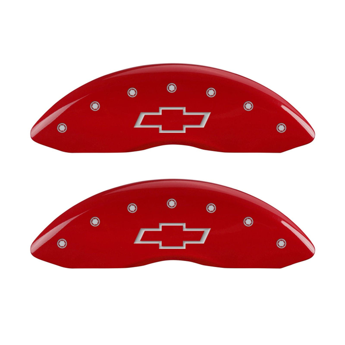 MGP 4 Caliper Covers Engraved Front & Rear Bowtie Red finish silver ch Fits select: 2012 CHEVROLET CAMARO 2SS