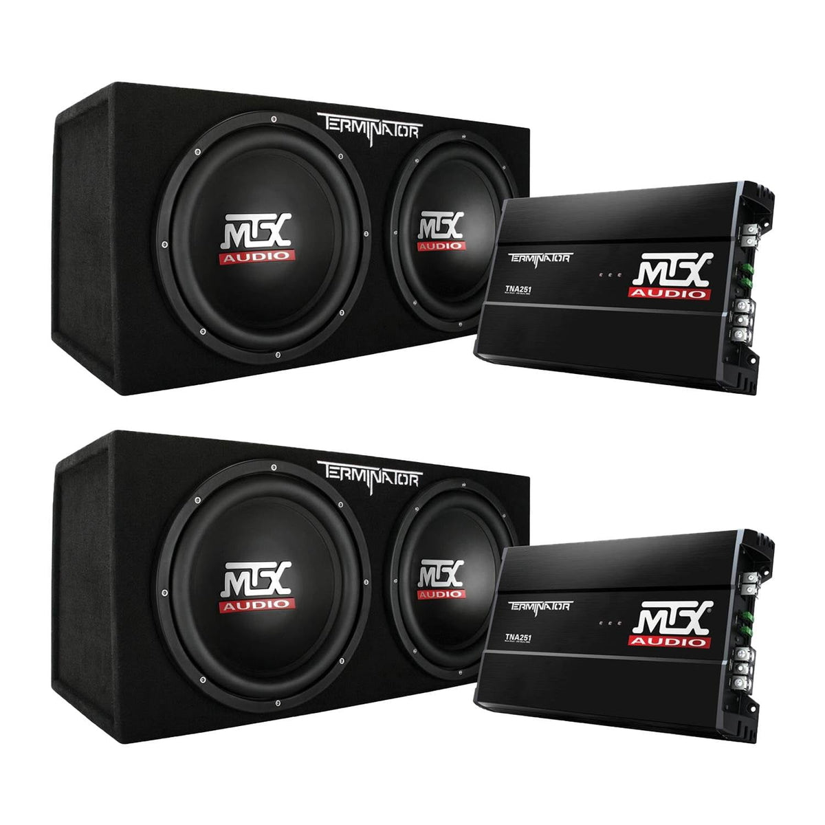 MTX 121200W Dual Loaded Car Subwoofer Audio w/ Sub Box + Amplifier (2 Pack)