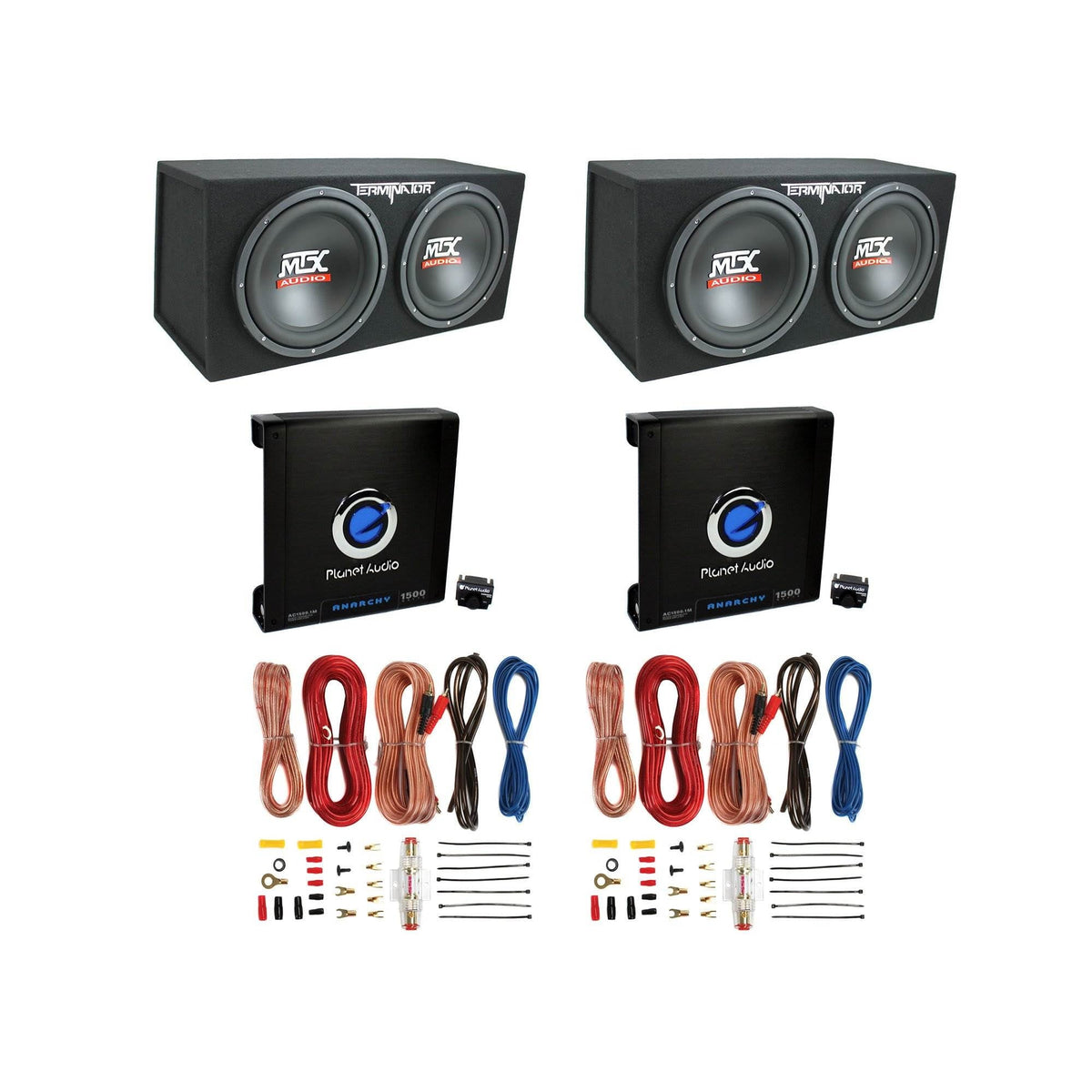 MTX Car Subwoofer Box, Planet Audio Amplifier, Soundstorm Wiring Kit (2 Pk)