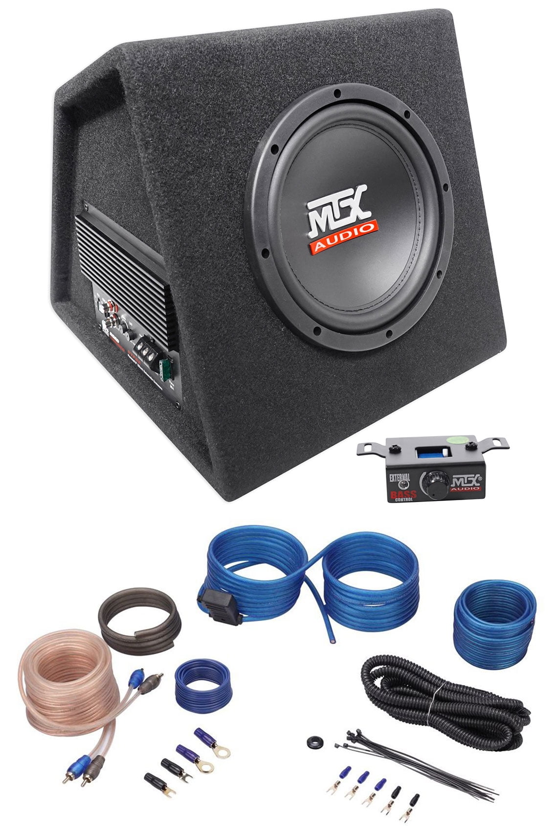 MTX RTP8A 120 Watt RMS Powered Subwoofer with Vented Enclosure and Bass Remote, 8