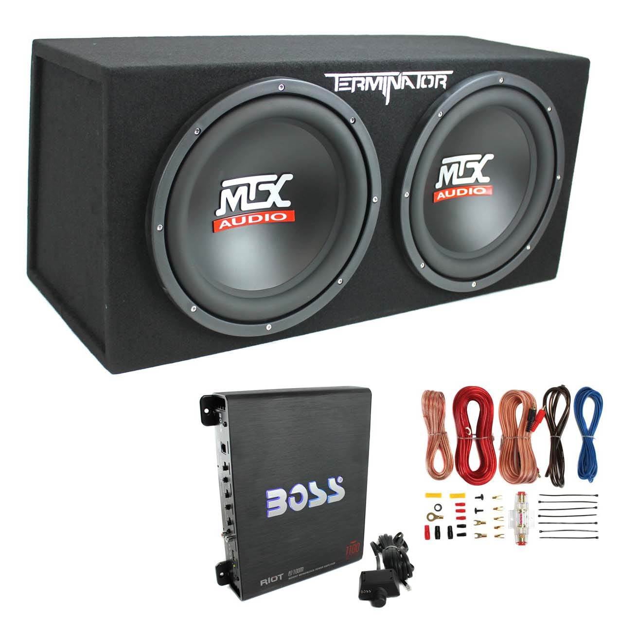 MTX TNE212D 121200W Dual Loaded Car Subwoofer and Boss 1100W Amplifier w/  Kit