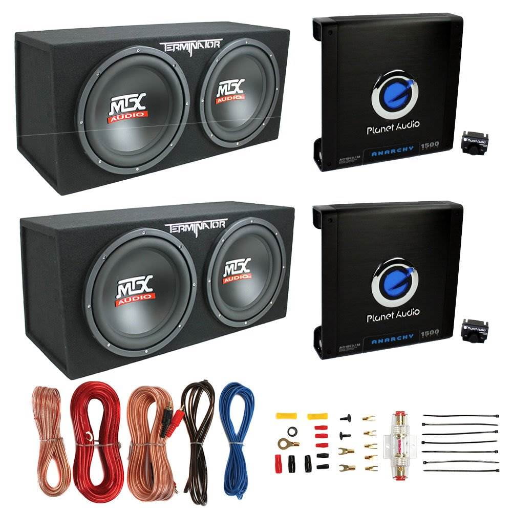 MTX TNE212D 12Subwoofer (2 Pack) + Monoblock Amplifier (2 Pack) + Amp Wire Kit