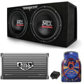 MTX TNE212DV 122000W Dual Loaded Car Subwoofers, Box, Boss 2000W Amp & Kit