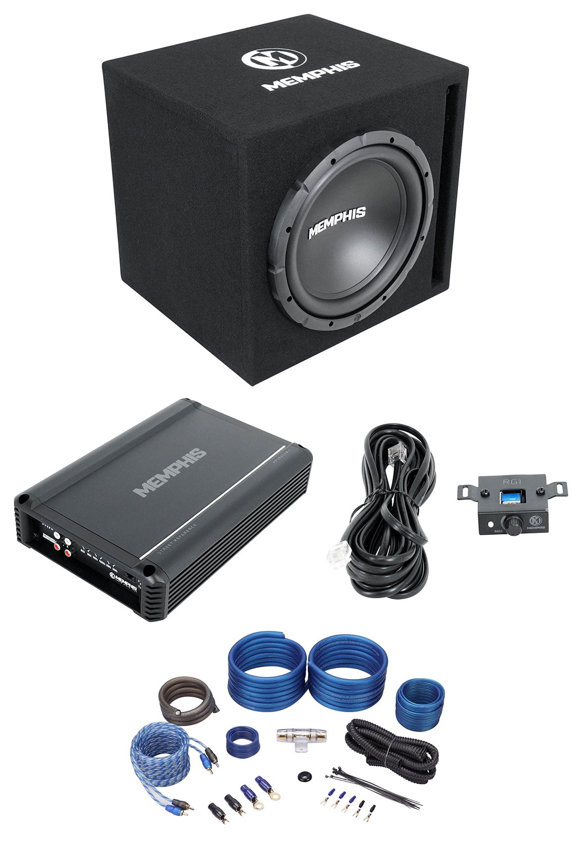 Memphis Audio SRXE112VP 12500w Car Subwoofer Enclosure with Amplifier and Wiring Kit