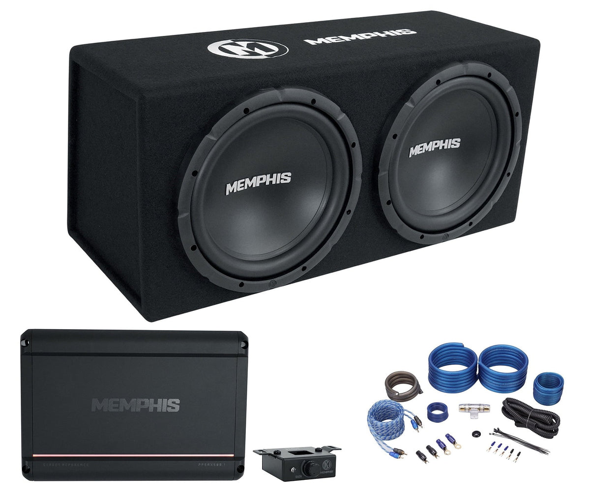 Memphis Audio SRXE212VP Dual 121000w SRX Subwoofer Enclosure+Amplifier+Amp Kit