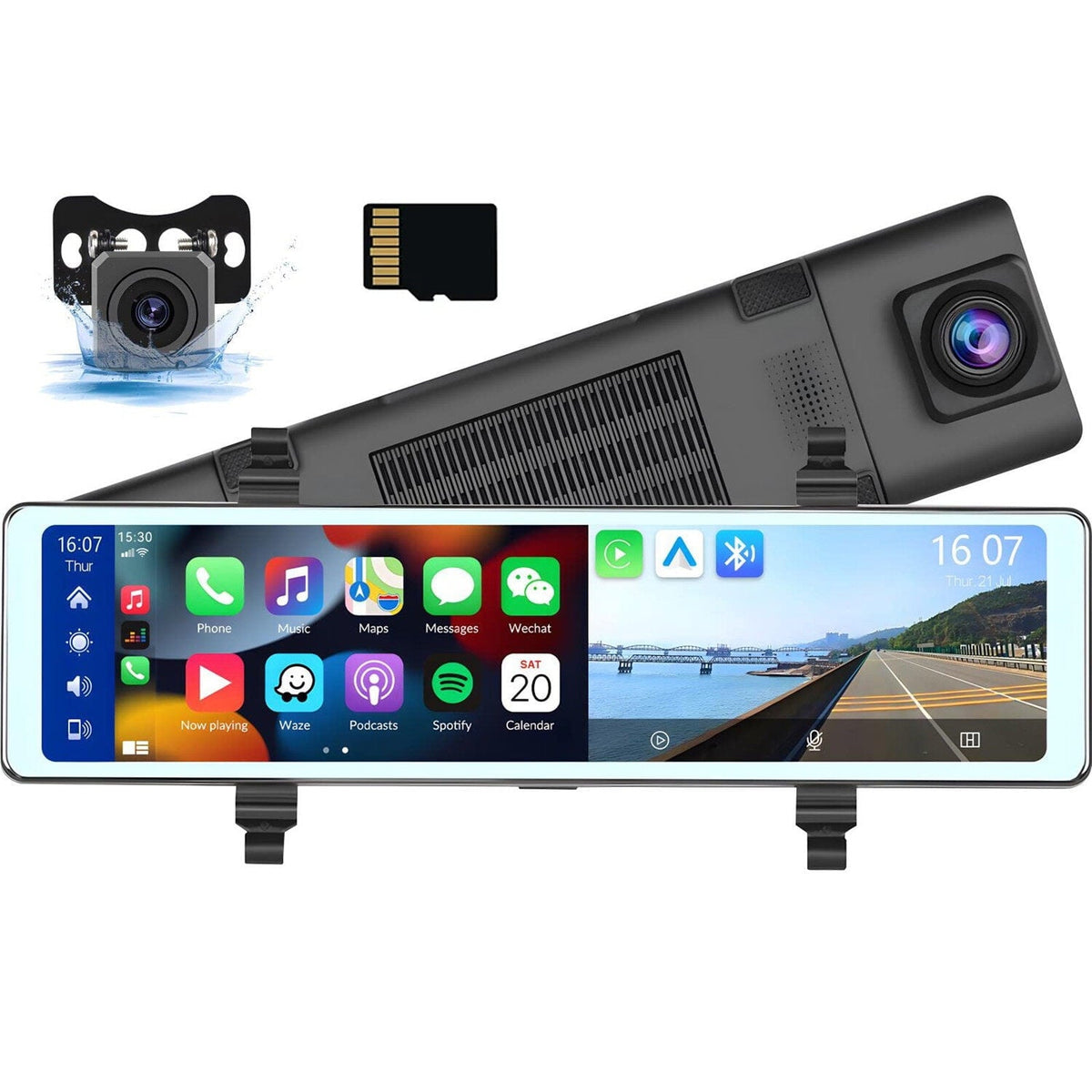 Mirror Dash Cam with Wireless Apple Carplay&Android Auto,11.26Voice Control Rear View Mirror 1080P Front and Rear View Dual Cameras,FM Transmitter,Night Vision,Parking Assistance, WDR,Loop Recording