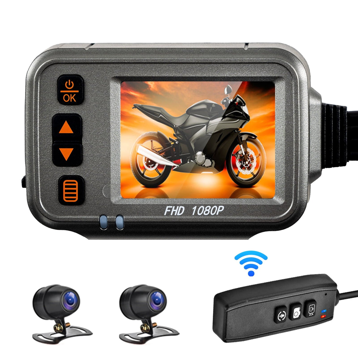 Motorcycle Dash Cam,WiFi Dual 1080p Motorbike Camera ,120¡« Wide Angle,Parking Monitoring, Timed Recording After Flameout Full Body Waterproof Night Vision HD With 32G storage card