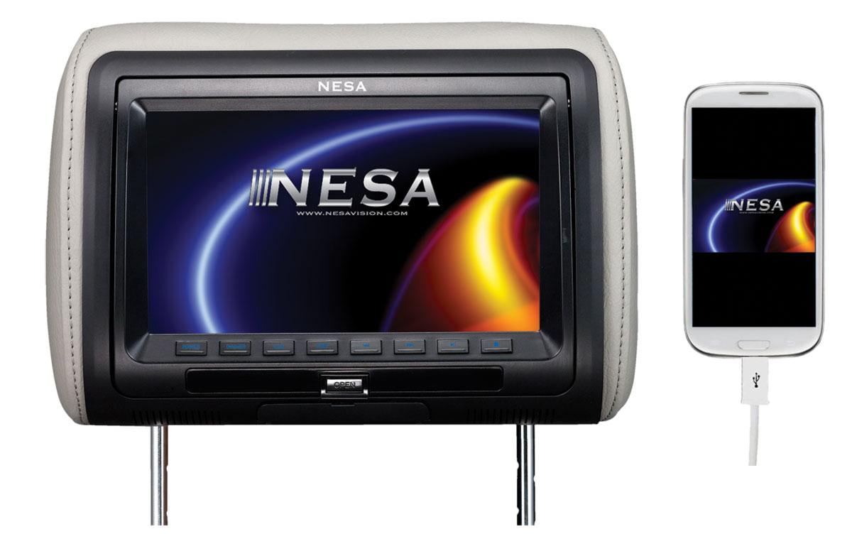 NESA 9-In Preloaded Universal Headrest Monitor W/built-In Dvd/hdmi/usb/mobile Hi-Definition Link (3-Interchangeable Skin