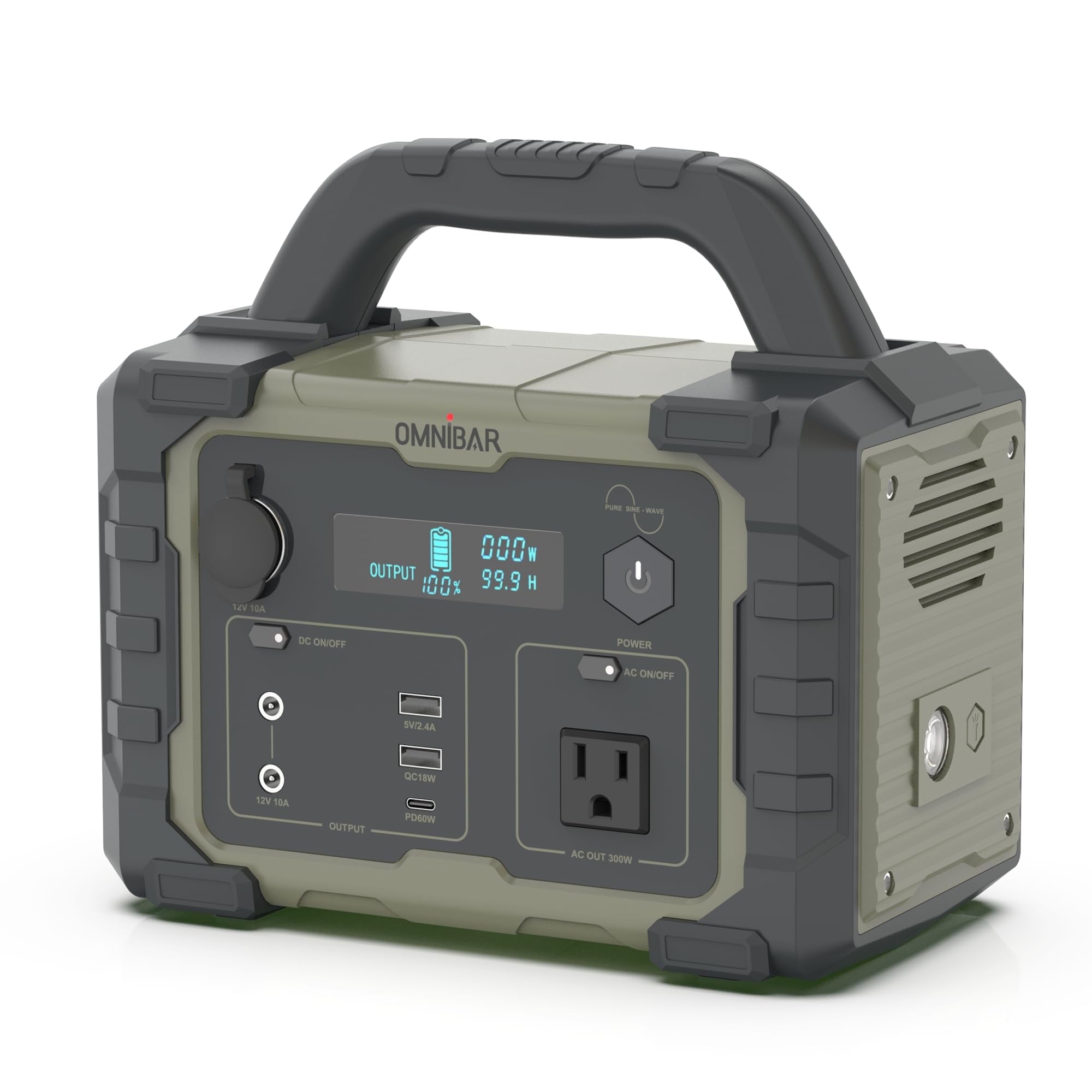 OMNIBAR Ironman300 Olive Green 300W Ultrahigh Portable Power Station