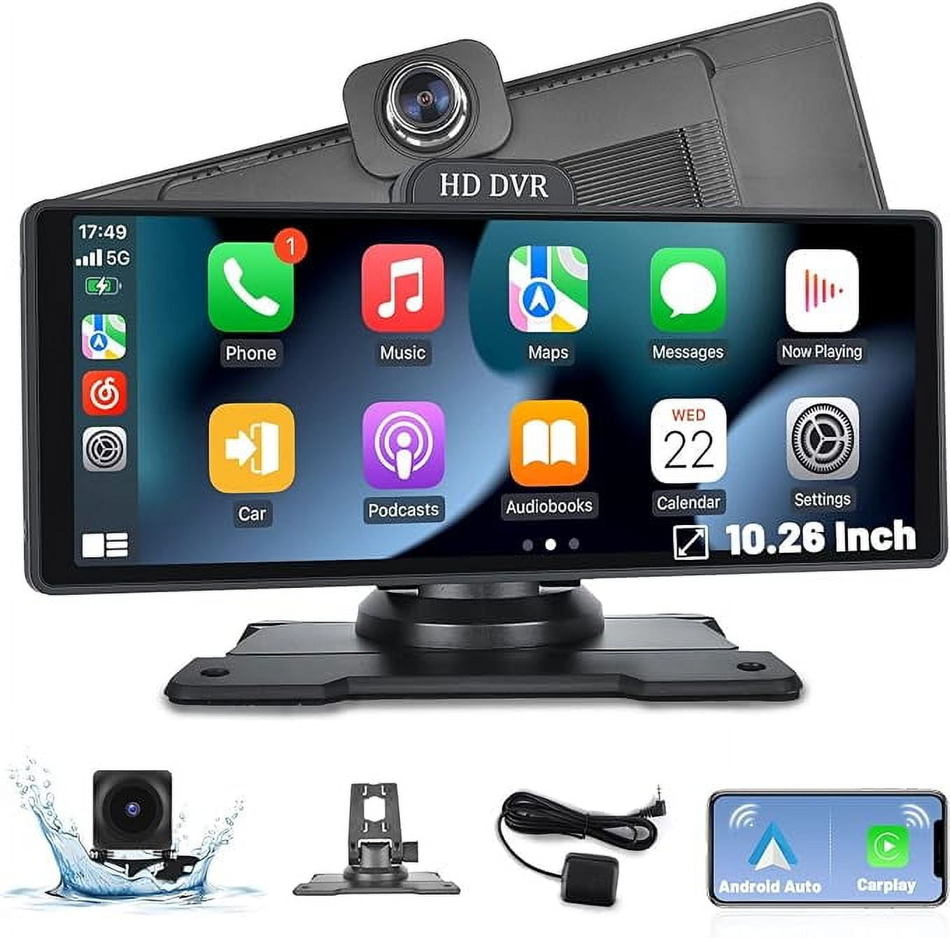 PODOFO Car Stereo 10.26 Inch Carplay with 2 Cam Wireless Android Auto Screen with ADAS GPS Track Split Screen Bluetooth FM AUX Siri Voice Control