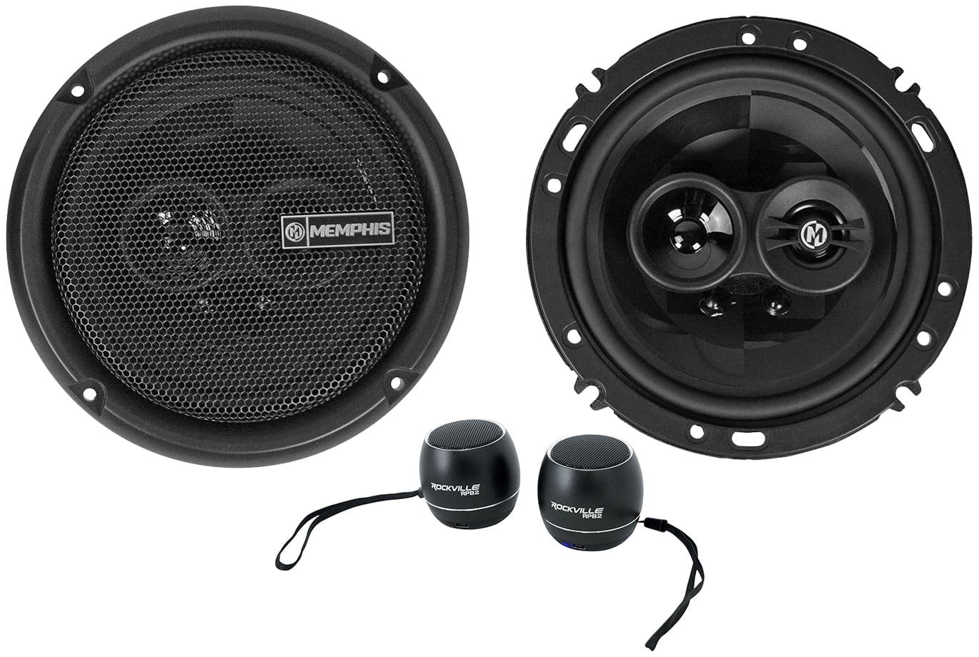 Pair Memphis Audio PRX603 6.5100w 3-Way Car Speakers+Wireless EarBuds