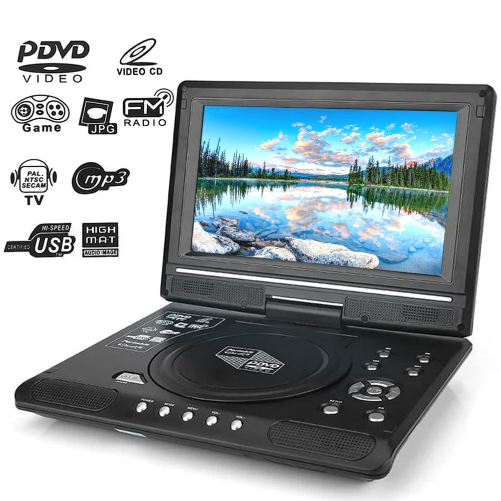 Portable DVD Player with 9.8 Swivel Screen, Rechargeable Lithium Battery, FM Radio Receiver Support, Memory Card Reading, Games, SD / MS / MMC Card Support