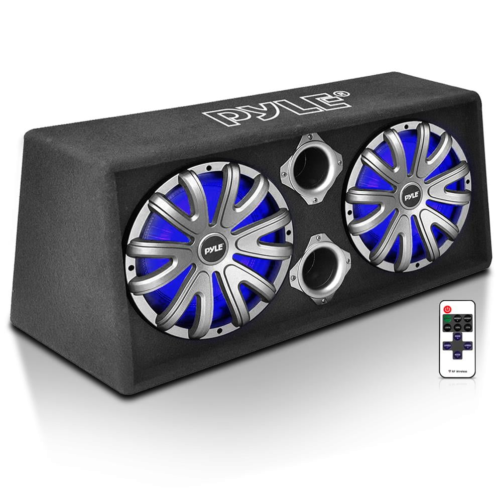 Pyle 12Dual Subwoofer Box System 600-Watt Slim Mount Truck Audio Subwoofer Box Rear Vented Design