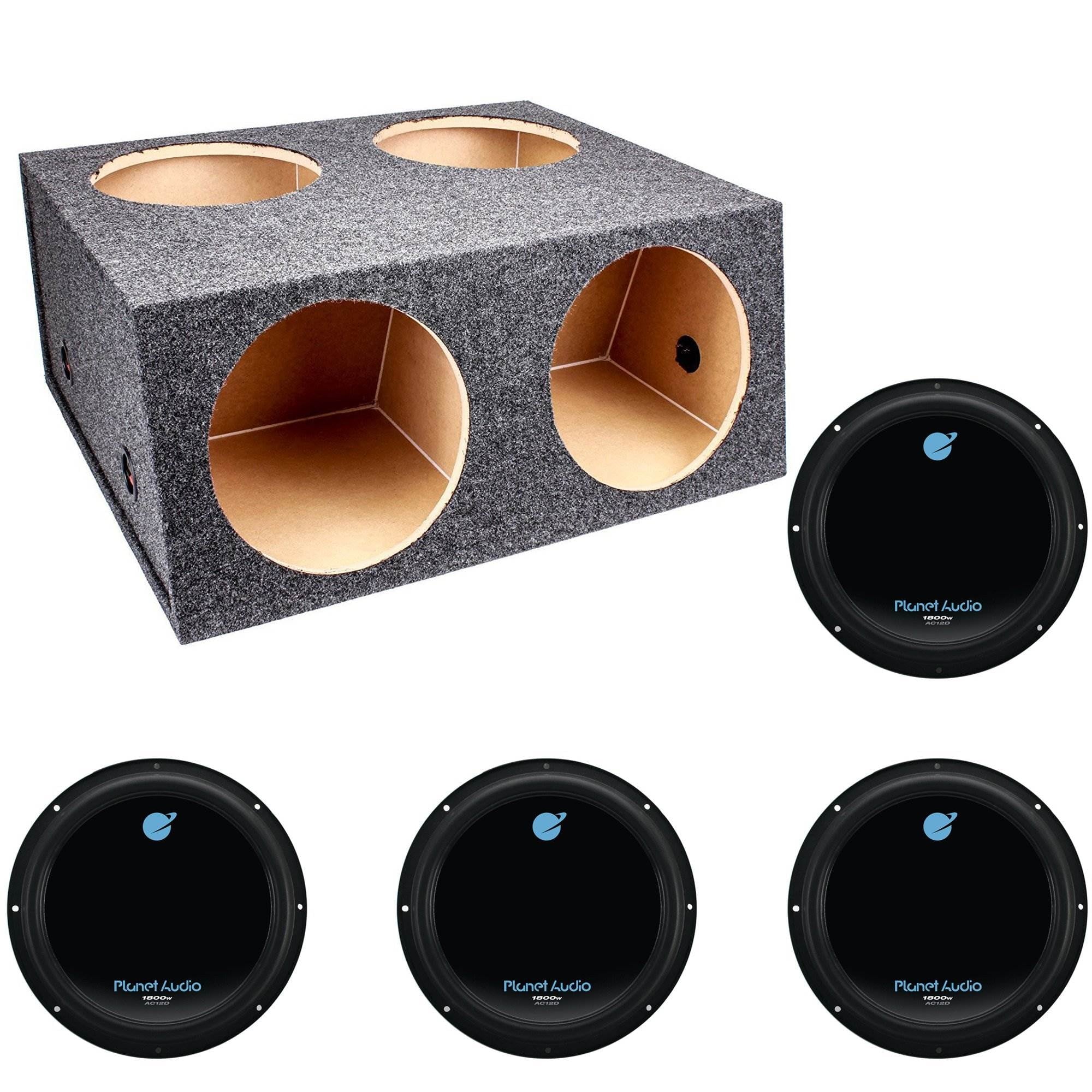 Q Power 4 Hole 12Sealed Divided Subwoofer Box & 121800W Subwoofer (4 Pack)