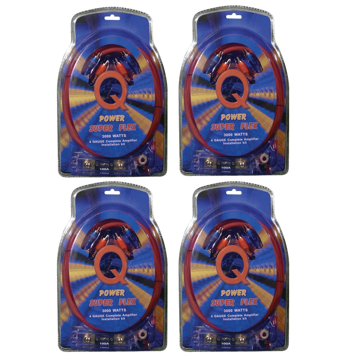 QPower Super Flex 4-Gauge 3000-Watt Car Audio Wiring Amp Kit (4 Pack)