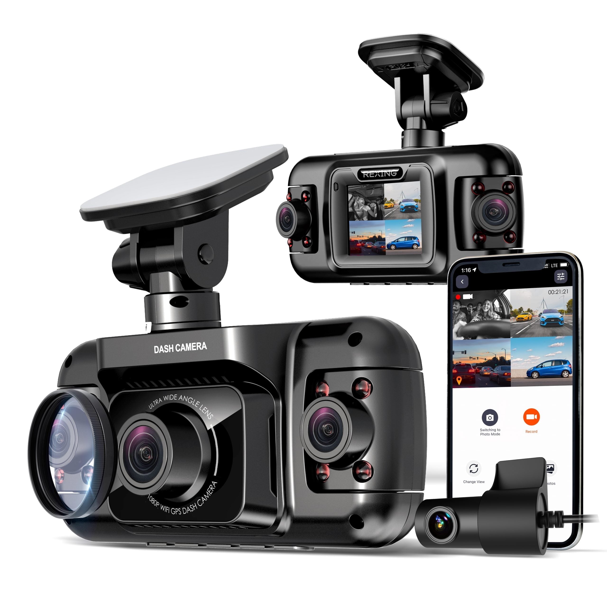 Rexing R4 4 Channel Dash Cam W/ All Around 1080p Display Quality, Wi-Fi, and GPS