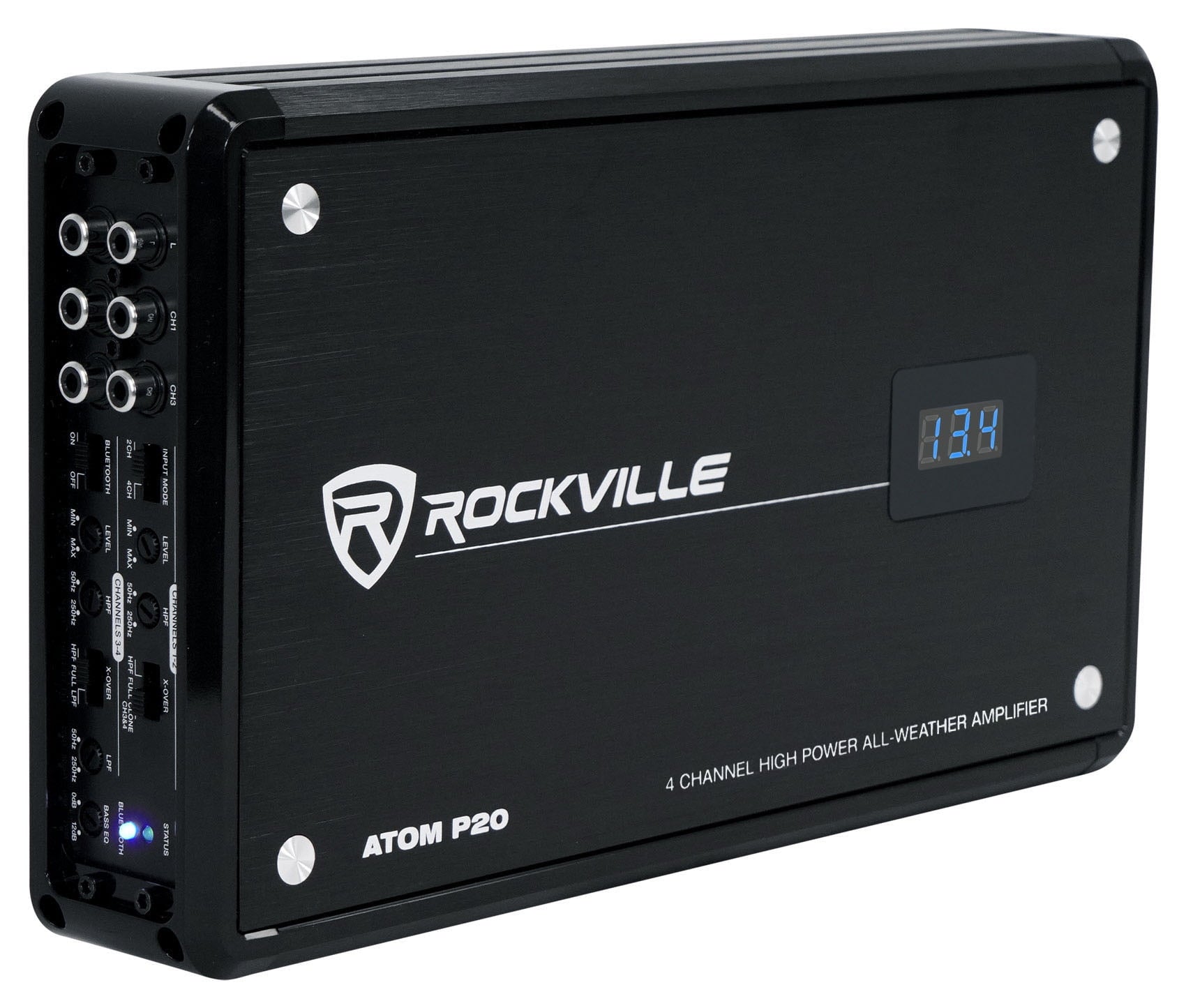 Rockville ATOM P20 Marine/ATV/Car Bluetooth Amplifier 1600w Peak/440w RMS 4 Channel w/ Volt Meter