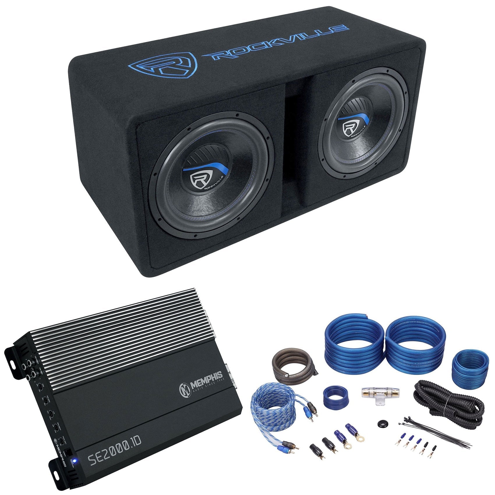 Rockville DV12K51 Dual 12K5 2800w Car Subwoofers+Vented Sub Box+Memphis Amp