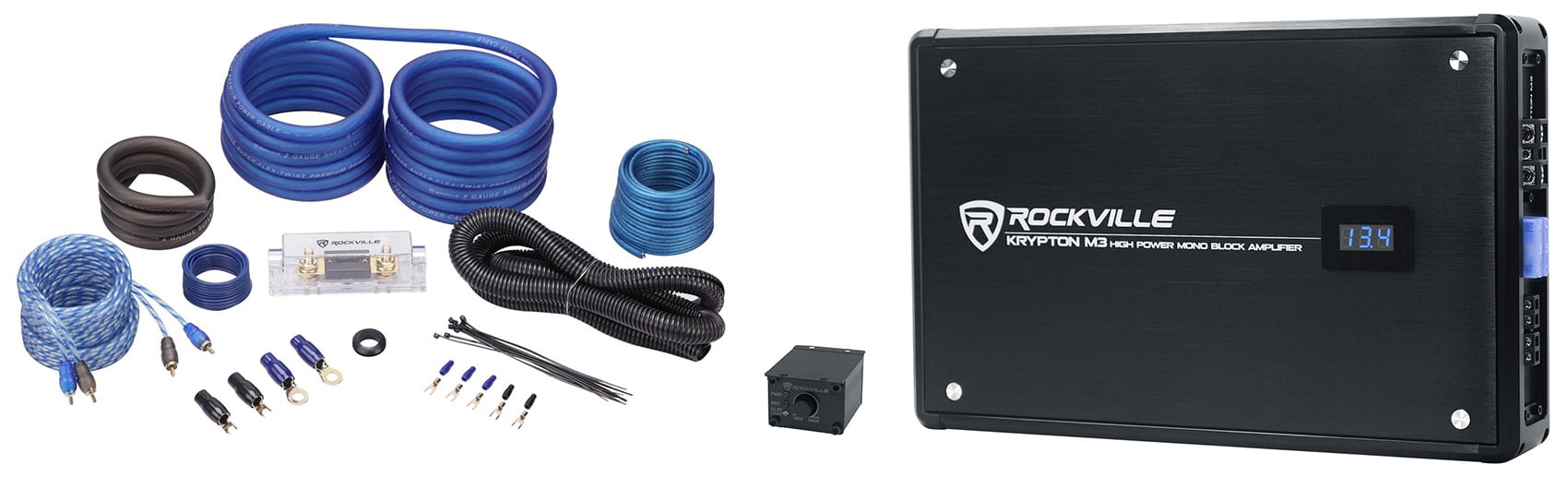 Rockville KRYPTON-M3 4000w Max/1000w RMS Mono 1 Ohm Car Amplifier+Amp Kit+Remote