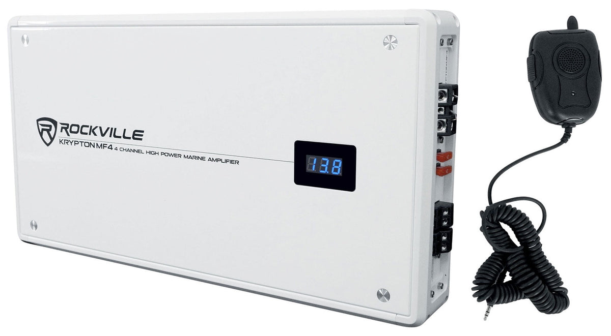 Rockville KRYPTON MF4 2400w Peak 4 Channel Marine Amplifier Boat Amp in White