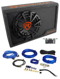 Rockville RWS12CA Slim 1200 Watt 12Powered Car Subwoofer Enclosure + Wire Kit