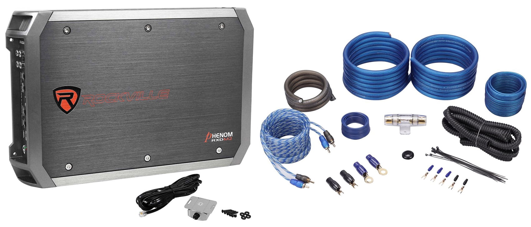 Rockville RXD-M2 3000 Watt Peak/750w @ 1 Ohm RMS Mono Amplifier+Amp Kit