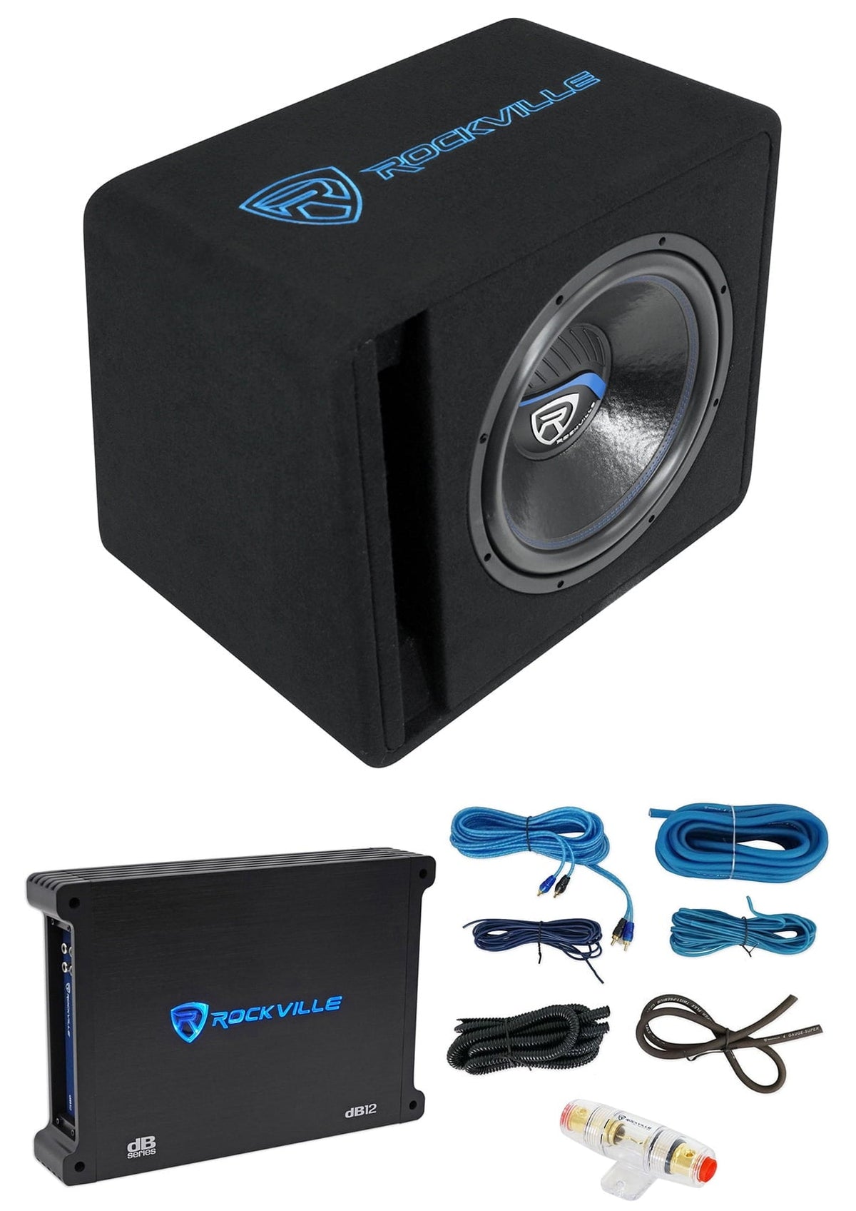 Rockville SK515 Package 152000w Loaded K5 Car Subwoofer Enclosure+DB12 Amplifier