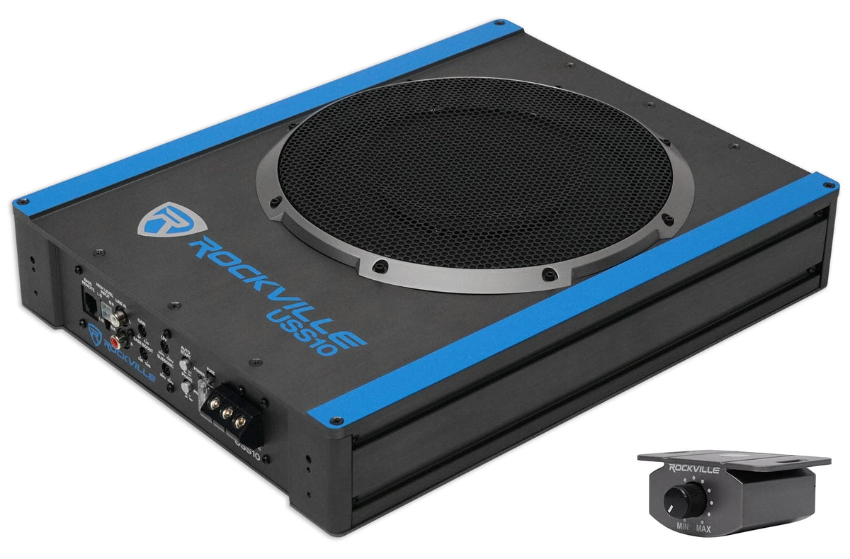 Rockville USS10 10800w Slim Under-Seat Active Powered Car/Truck Subwoofer Sub