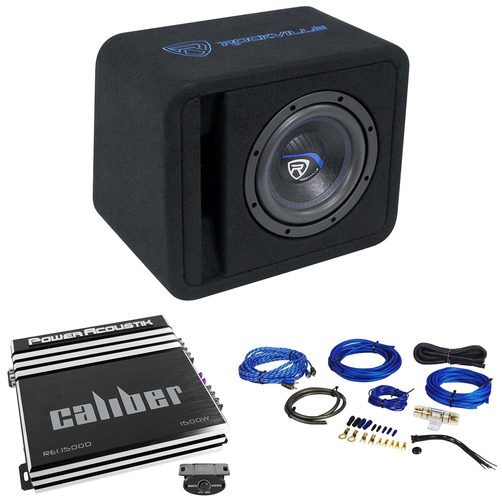 Rockville VS8K52 8K5 800w Subwoofer in Vented Sub Box+Power Acoustik Amplifier