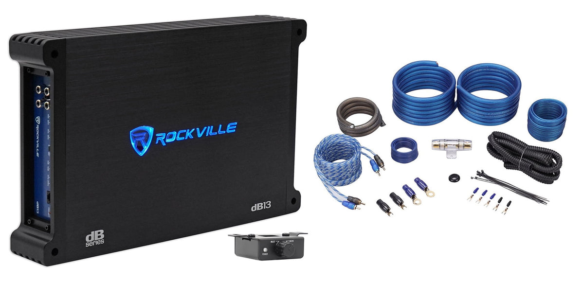 Rockville dB13 3000 Watt Peak/750w CEA rated RMS Mono 2 Ohm Amplifier+Amp Kit