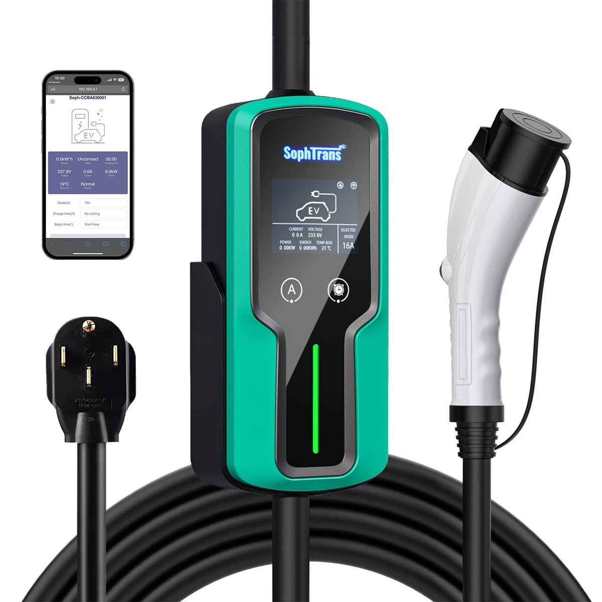 SOPHTRANS Level 2 EV Charger,10 to 40 Amp, NEMA 14-50, 25FT, Wall Mounted & Portable  Car Charger