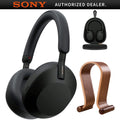 Sony WH-1000XM5 Wireless Industry Leading Noise Canceling Headphones, Black Bundle with Deco Gear Wood Headphone Screen Stand and Protective Travel Carry Case (Open-Box)