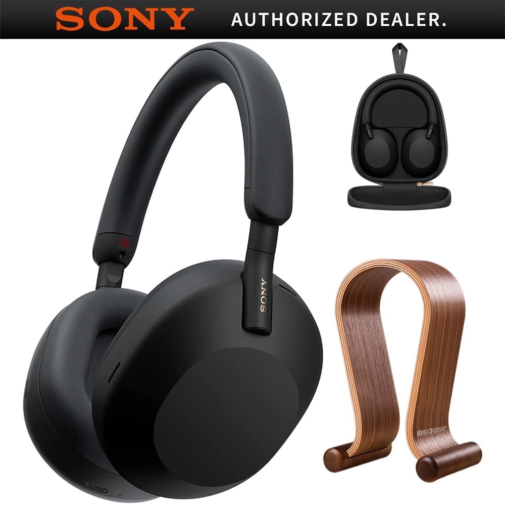Sony WH-1000XM5 Wireless Industry Leading Noise Canceling Headphones, Black Bundle with Deco Gear Wood Headphone Screen Stand and Protective Travel Carry Case (Open-Box)